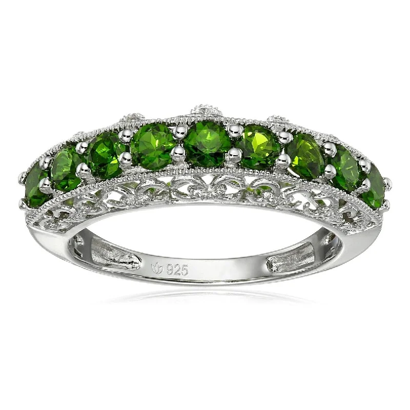 Trendy gemstone rings in modern minimalist styles are popular-Sterling Silver Chrome Diopside Stackable Band Ring