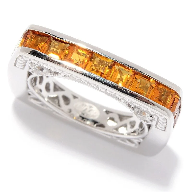 Her elegant gemstone rings featuring sparkling rubies turned heads-Sterling Silver Citrine & White Zircon Square Band Ring