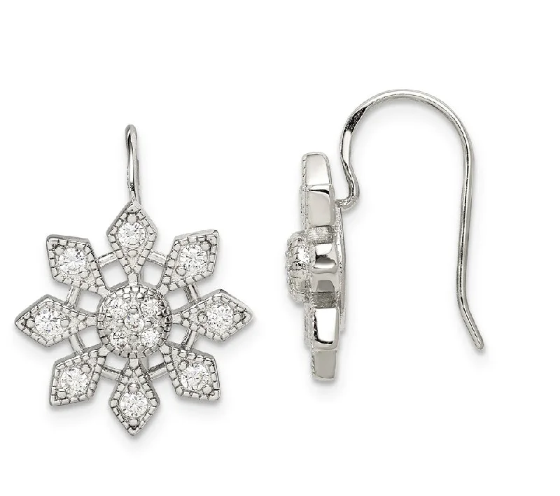 Sterling Silver Cubic Zirconia Snowflake Earrings