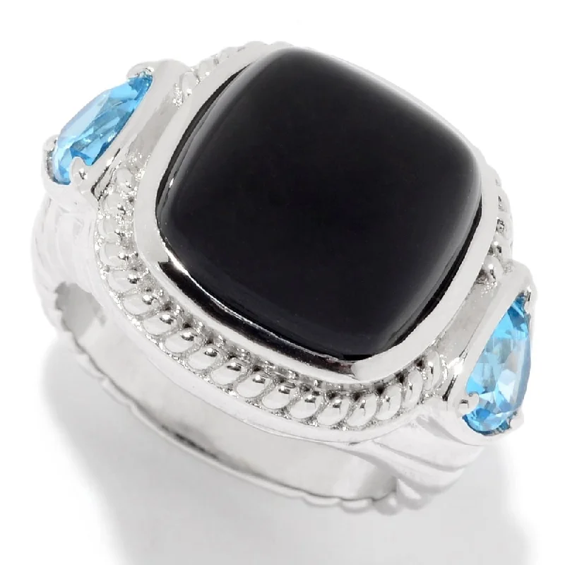 Bold statement gemstone rings for fashion lovers stood out-Sterling Silver Cushion & Trillion Gemstone Textured Ring