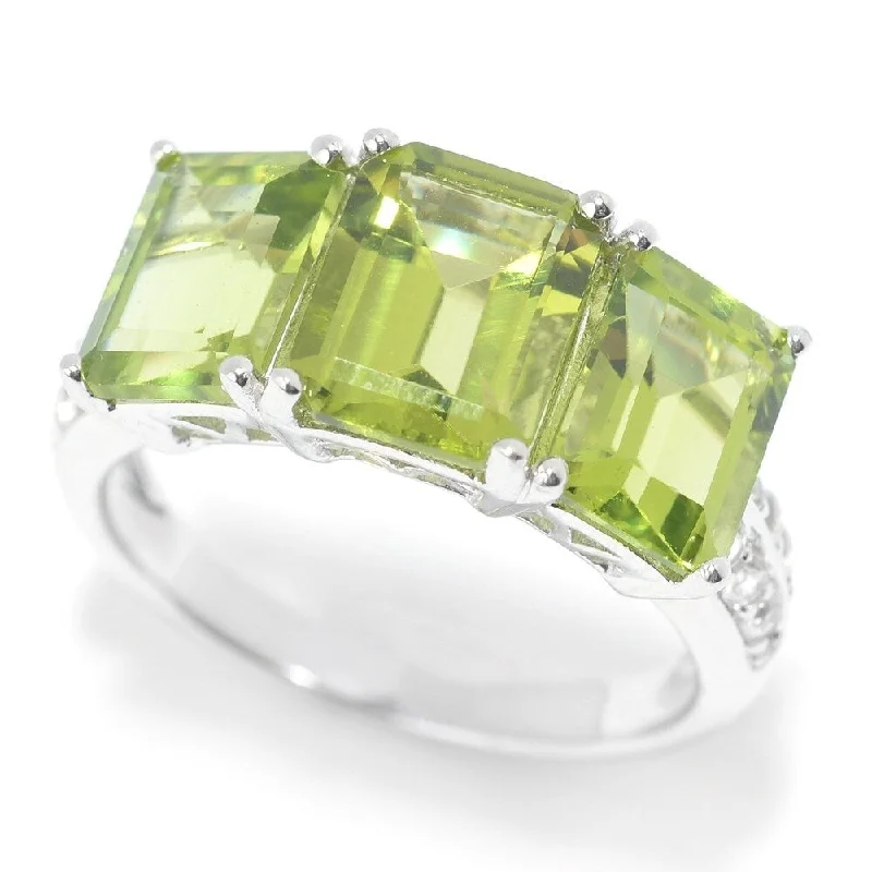 Bohemian gemstone rings with raw crystals matched her vibe-Sterling Silver Emerald Cut Peridot & White Topaz Ring