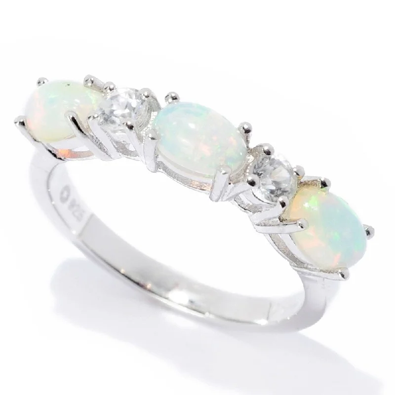 Bohemian gemstone rings with raw crystals matched her vibe-Sterling Silver Ethiopian Opal & White Zircon 5-Stone Band Ring