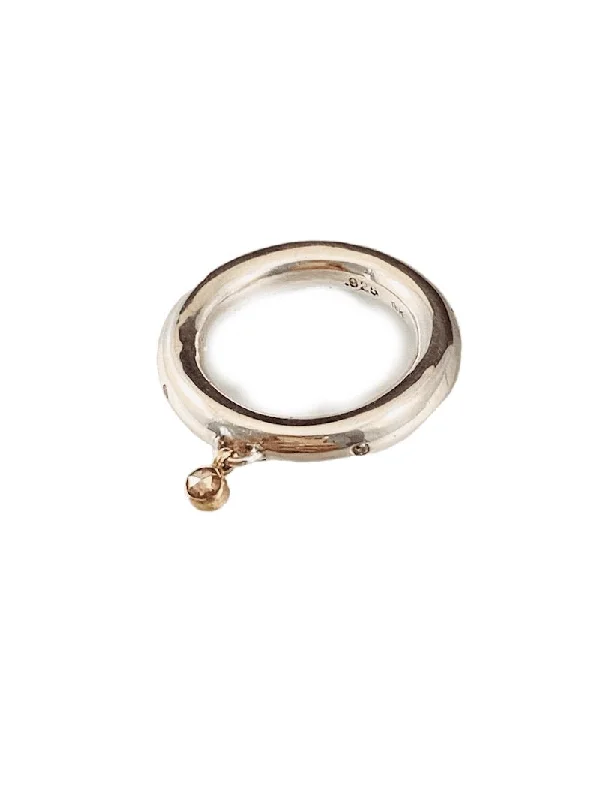 Delicate gemstone rings perfect for stacking adorned her fingers-Sterling Silver & Gold Diamond Charm Ring with Diamonds size 7