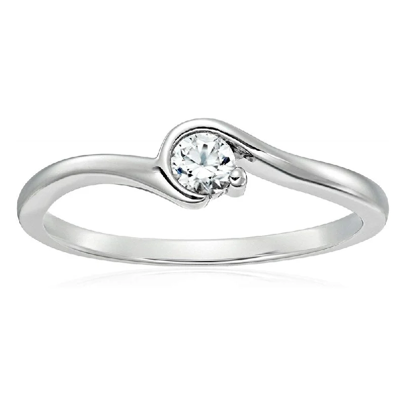 Trendy gemstone rings in modern minimalist styles are popular-Sterling Silver Natural White Zircon Solitaire Engagement Ring