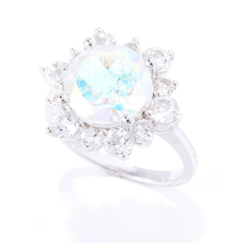 Unique gemstone rings crafted by local artisans sold fast-Sterling Silver Opalescent And White Topaz Flower Cocktail Ring