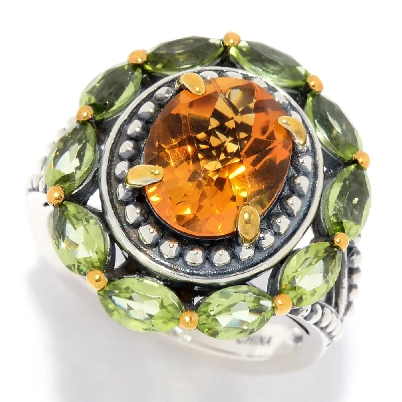 Restored antique gemstone rings regained their original stunning beauty-Sterling Silver Oval Citrine & Peridot Halo Ring