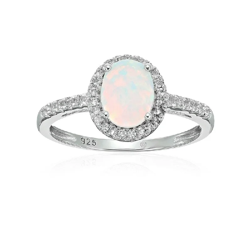 Unique gemstone rings crafted by local artisans sold fast-Sterling Silver Oval Created Opal and White Topaz Engagement Ring