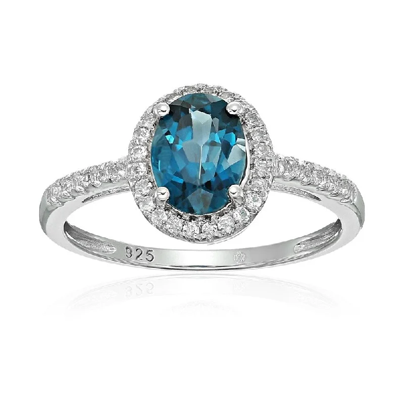 Bespoke gemstone rings tailored to preferences took weeks to make-Sterling Silver Oval London Blue Topaz and White Topaz Ring, Size 7