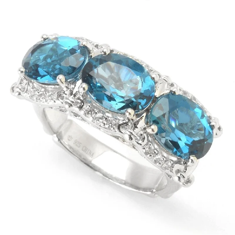 Heirloom gemstone rings passed down through generations held memories-Sterling Silver Oval London Blue Topaz & White Zircon East-West Ring