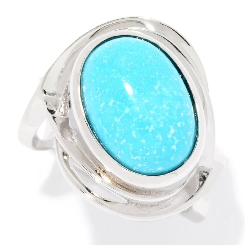 Bohemian gemstone rings with raw crystals matched her vibe-Sterling Silver Oval Stabilized Turquoise Ring