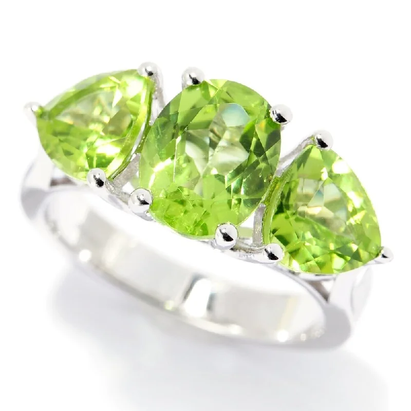 Luxury gemstone rings with diamond halos cost a fortune-Sterling Silver Oval & Trillion Peridot Ring