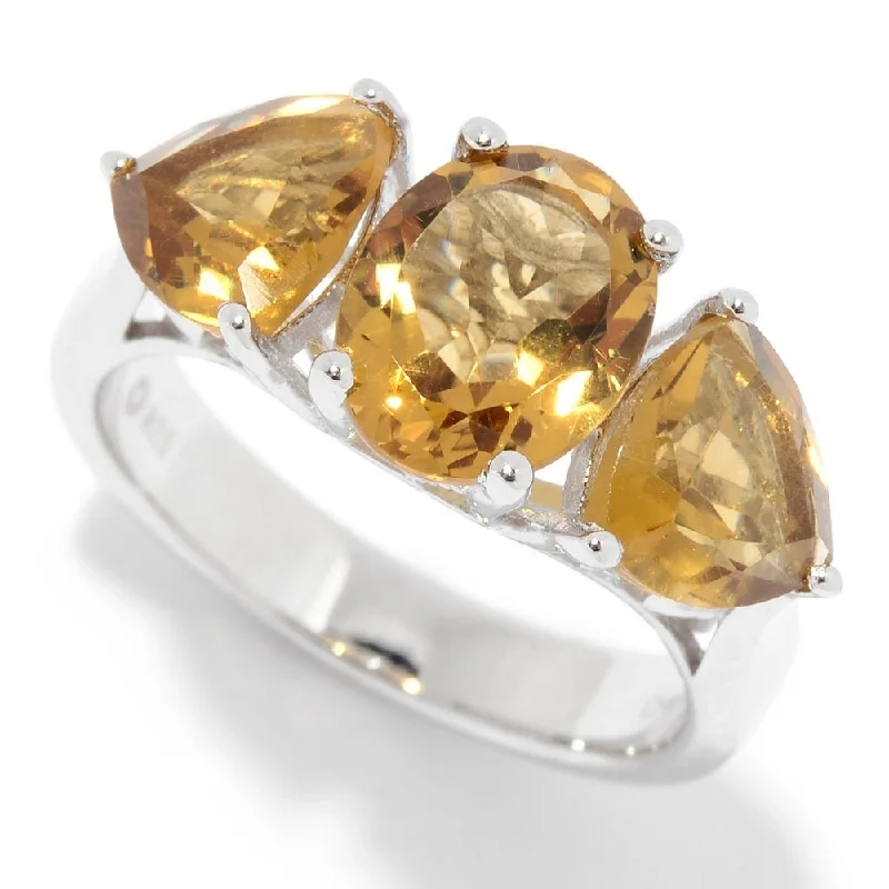 Ethical gemstone rings sourced from sustainable mines gained traction-Sterling Silver Oval & Trillion Whiskey Quartz Ring