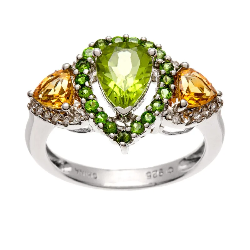 Ethical gemstone rings sourced from sustainable mines gained traction-Sterling Silver Peridot, Chrome Diopside, Zircon Ring