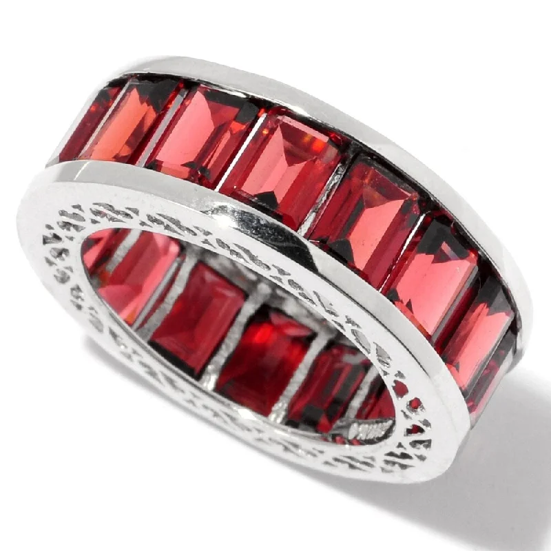 He found affordable gemstone rings for everyday wear online-Sterling Silver Red Garnet Band Ring