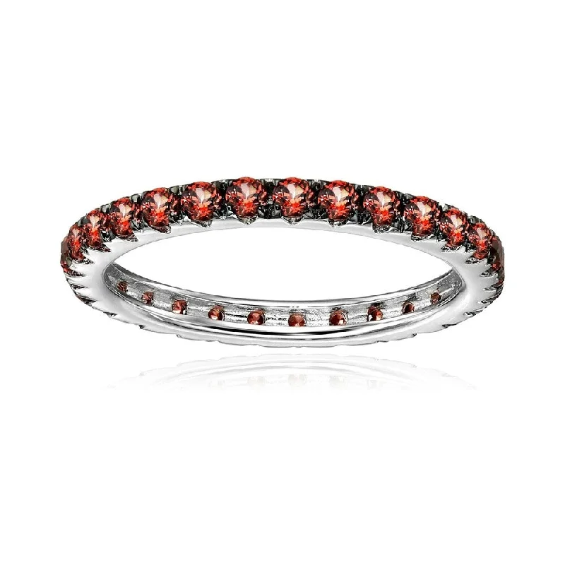 Delicate gemstone rings perfect for stacking adorned her fingers-Sterling Silver Red Garnet Eternity Band Ring