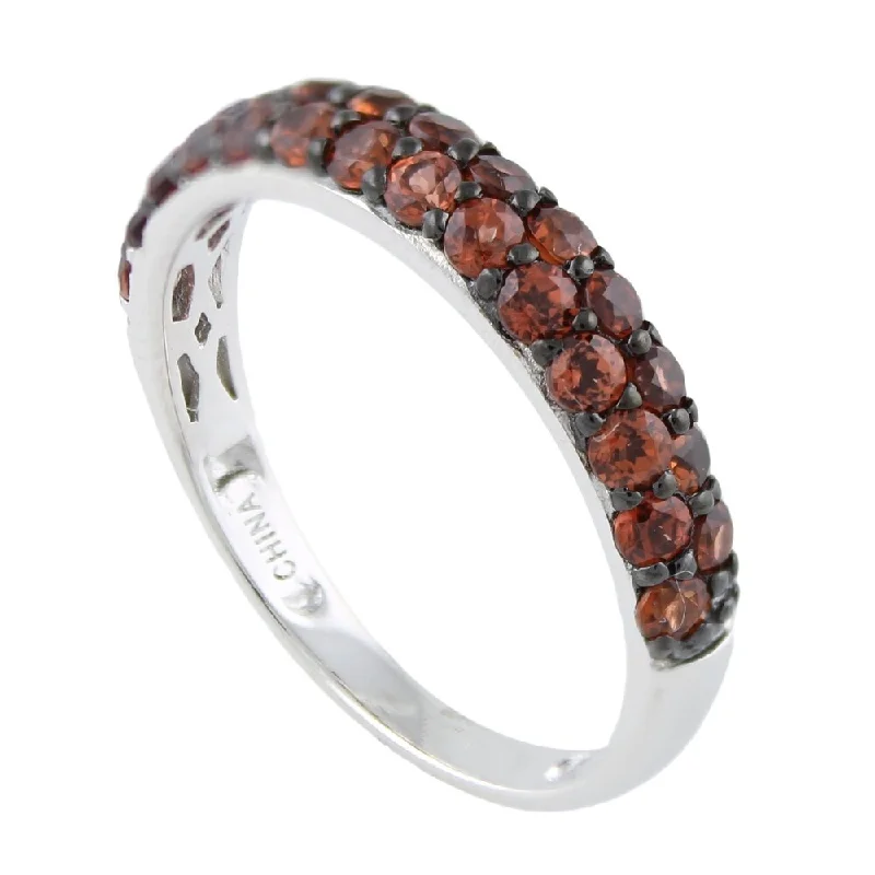 Bold statement gemstone rings for fashion lovers stood out-Sterling Silver Red Garnet Stack Band Ring