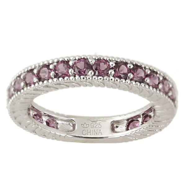 Bespoke gemstone rings tailored to preferences took weeks to make-Sterling Silver Rhodolite Round Eternity Ring (Size 7)