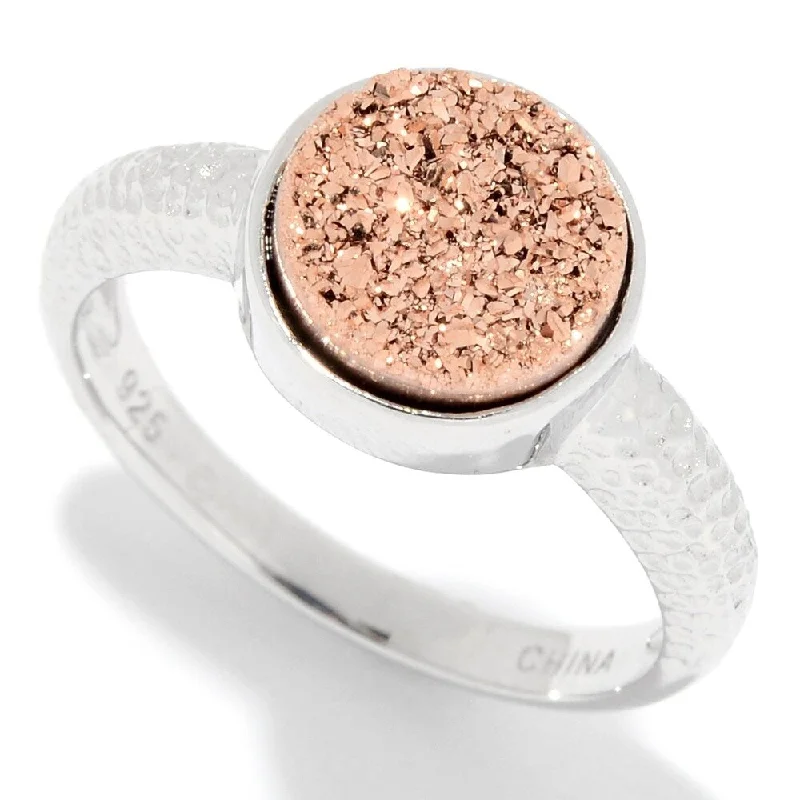 She adored her handcrafted gemstone rings with natural turquoise-Sterling Silver Round Drusy Textured Ring