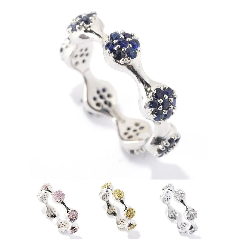 Heirloom gemstone rings passed down through generations held memories-Sterling Silver Round Sapphire Stack Band Ring