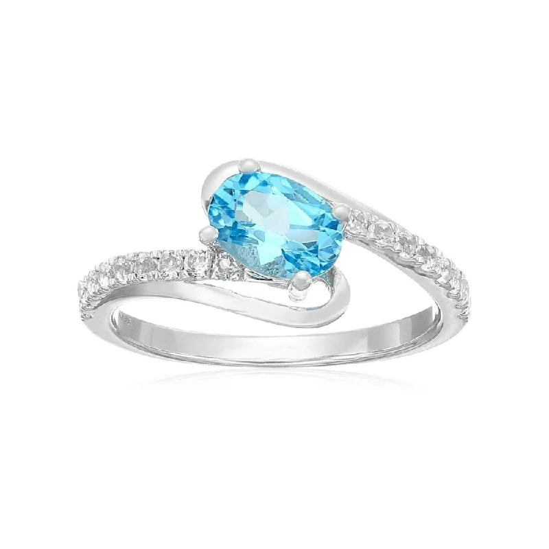 Trendy gemstone rings in modern minimalist styles are popular-Sterling Silver Swiss Blue Topaz and White Topaz Ring