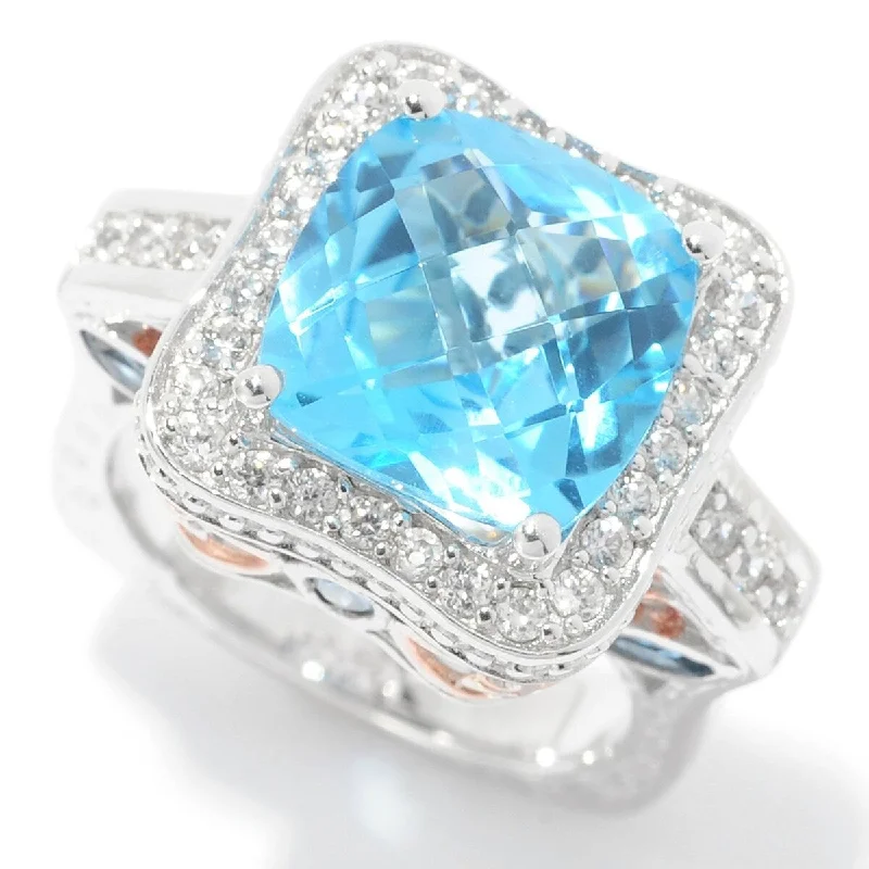 Designer gemstone rings showcased at jewelry expos impressed all-Sterling Silver Swiss Blue Topaz Fancy Cut Two Tone Filigree Ring Size-8