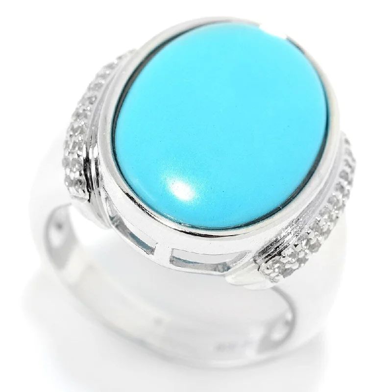 Restored antique gemstone rings regained their original stunning beauty-Sterling Silver Turquoise & White Topaz Ring, Size-6 - Blue