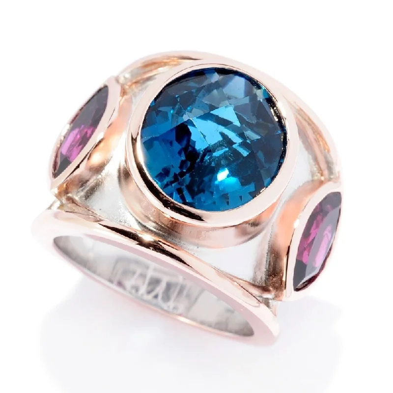 He found affordable gemstone rings for everyday wear online-Sterling Silver Two-tone 8.80ctw London Blue Topaz & Gemstone Ring