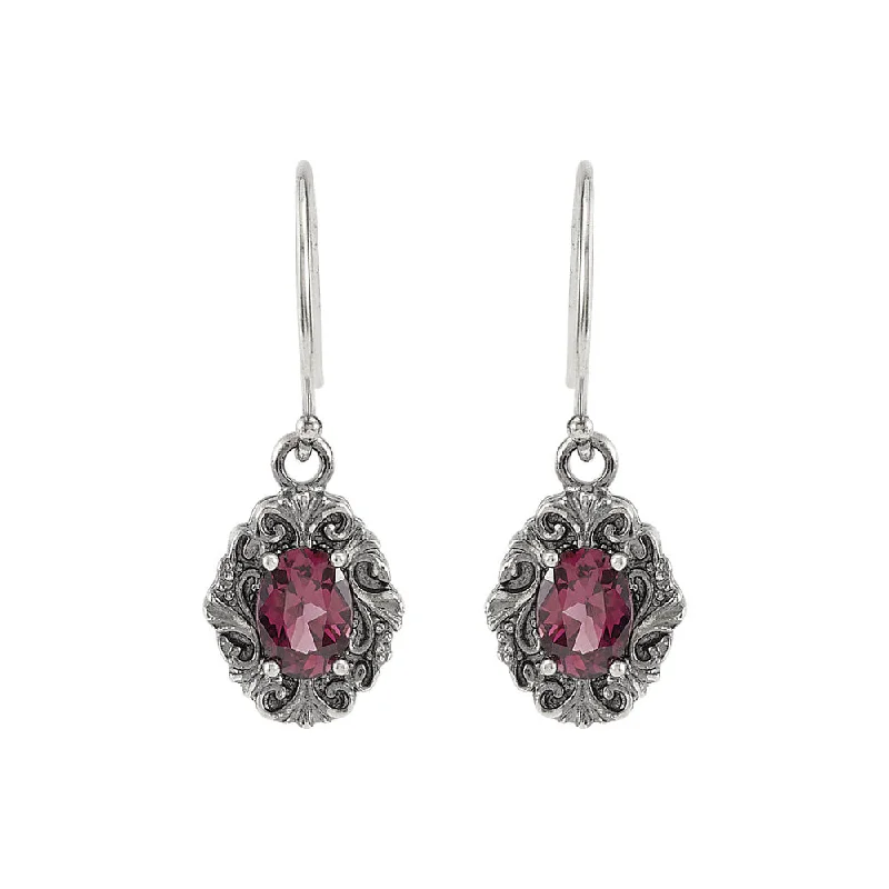 Sterling Silver Victorian Style Rhodolite Garnet Dangle Earrings