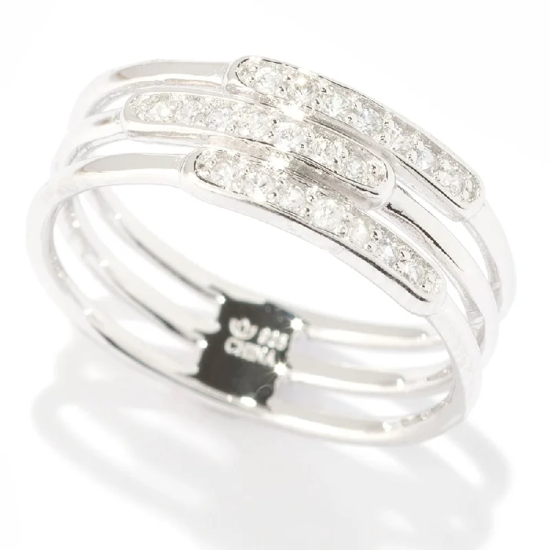 Heirloom gemstone rings passed down through generations held memories-Sterling Silver White Zircon 3-row Band Ring