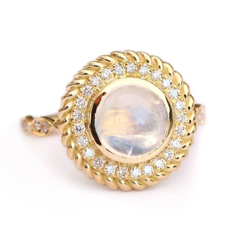 Colorful gemstone rings with vibrant opals shimmered in light-Moonstone & Diamonds Halo Unique Ring Cocktail Ring "Storm" ♥