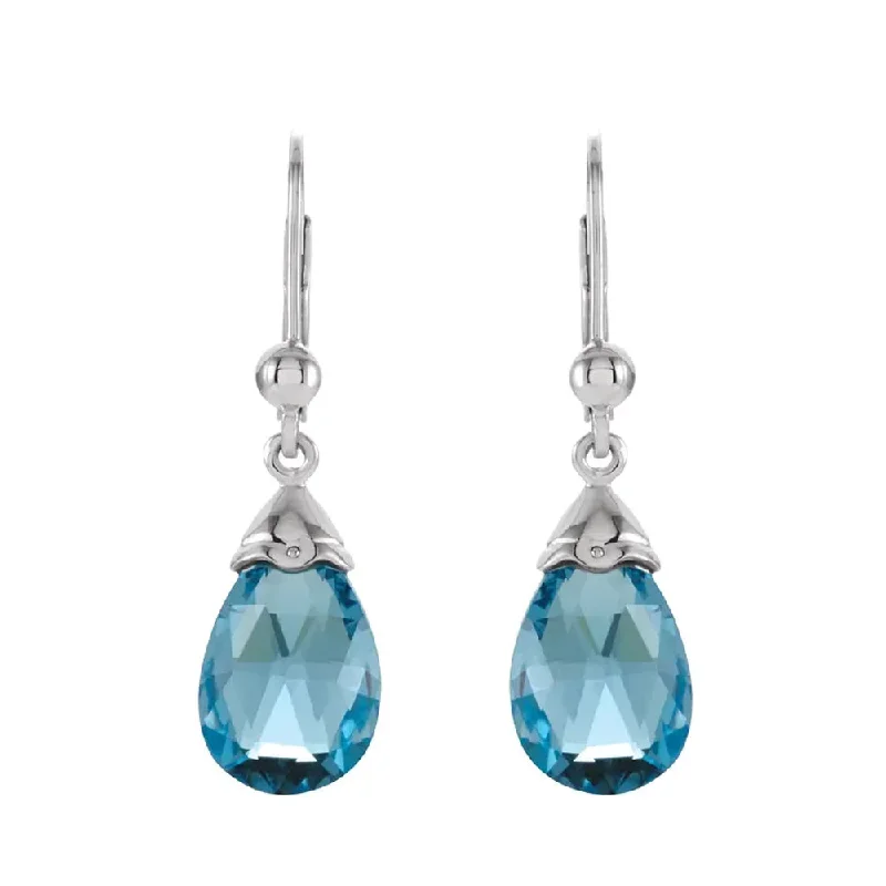 Swiss Blue Topaz Briolette & 14k White Gold Lever Back Earrings