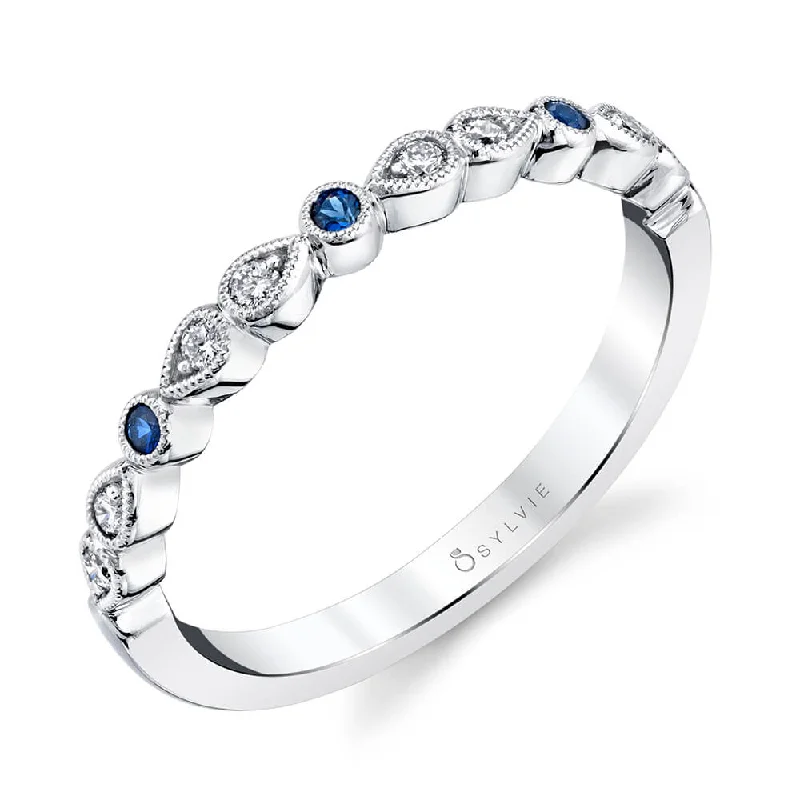 He found affordable gemstone rings for everyday wear online-Sylvie 14K White Gold Sapphire and Diamond Band (96859)