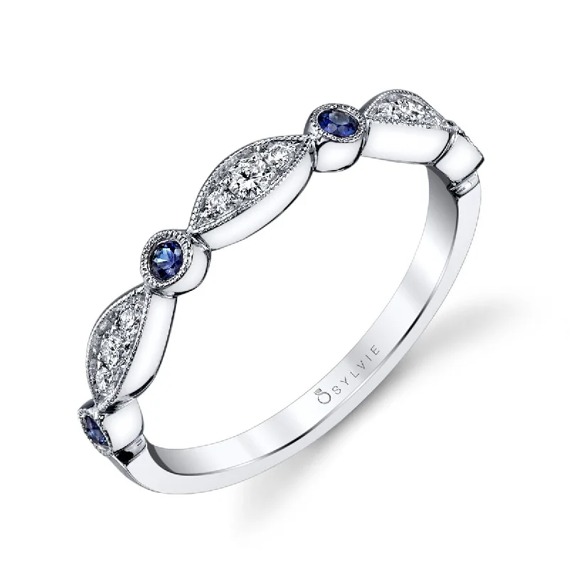 Classic gemstone rings in timeless gold bands never fade-Sylvie 14K White Gold .23ctw Sapphire and Diamond Vintage Style Band (96860)