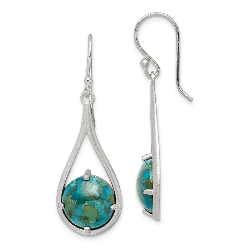 Teardrop Cabochon Turquoise Dangle Earrings in Sterling Silver