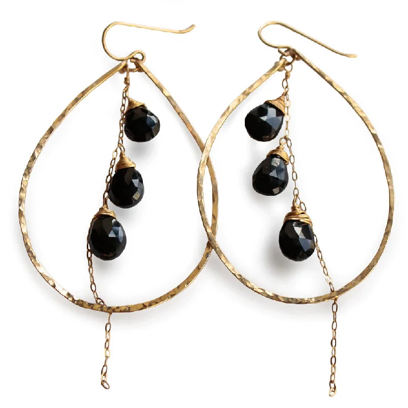 Teardrop Gemstone Fall Hoops - Black Spinel