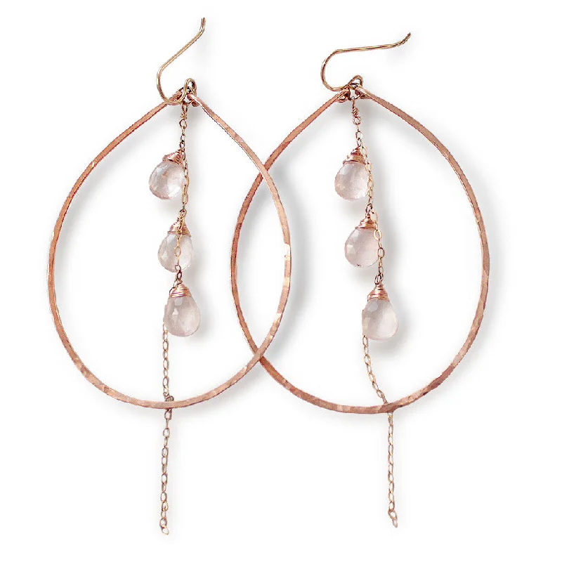 Teardrop Gemstone Fall Hoops - Rose Quartz