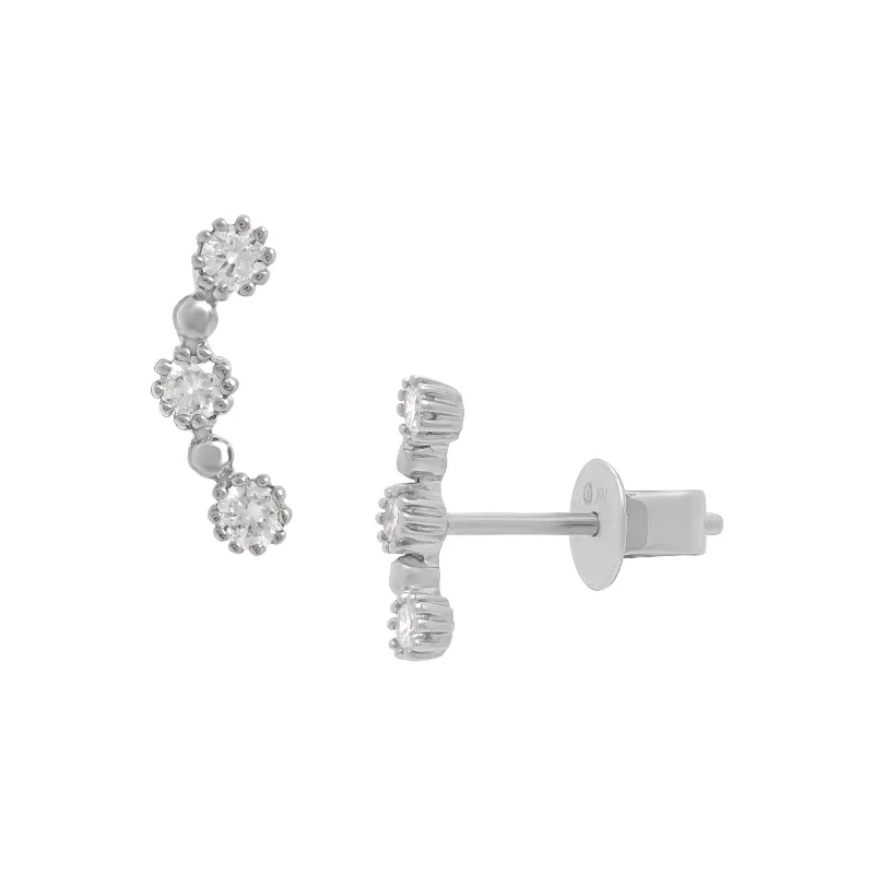 Three Stone Diamond Bezel Ear Climber