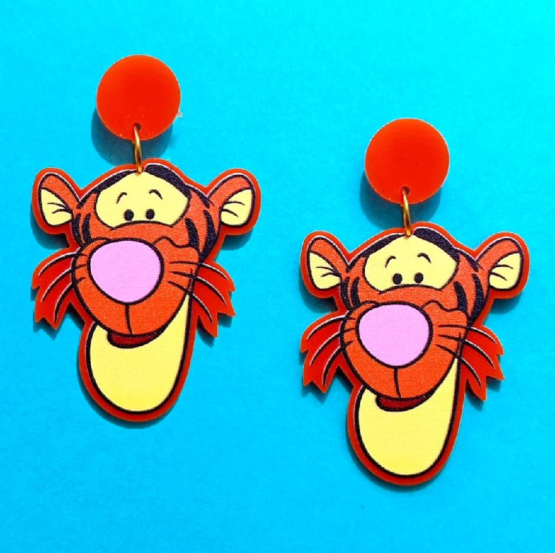 Gold drop earrings with minimalistic designs for versatile and chic looks -Bouncy Tiger Acrylic Drop Earrings