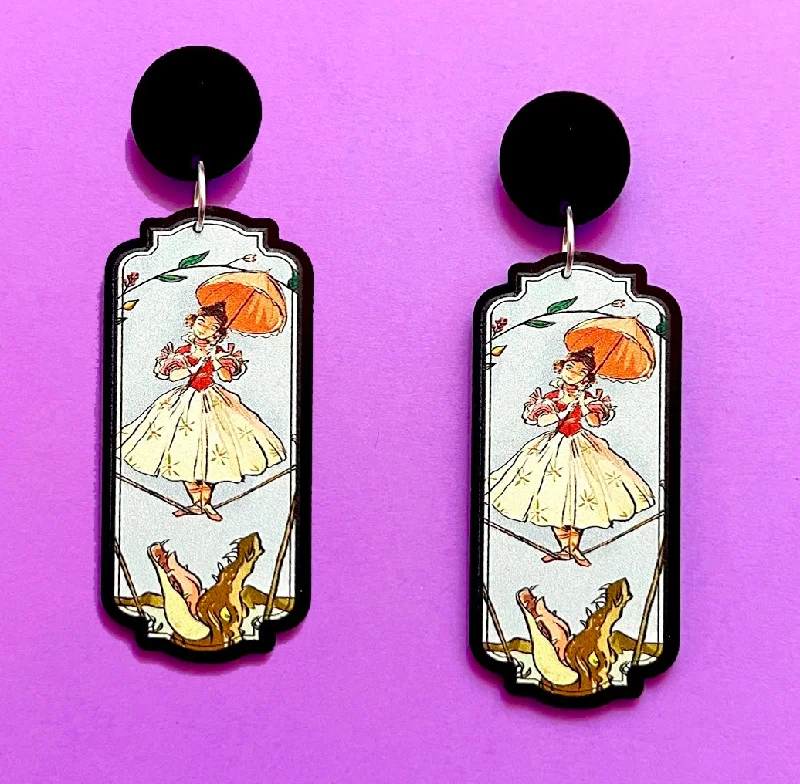 Drop earrings with gold plating and enamel finishes for a vibrant, luxurious look -Tightrope Girl Portrait Acrylic Drop Earrings