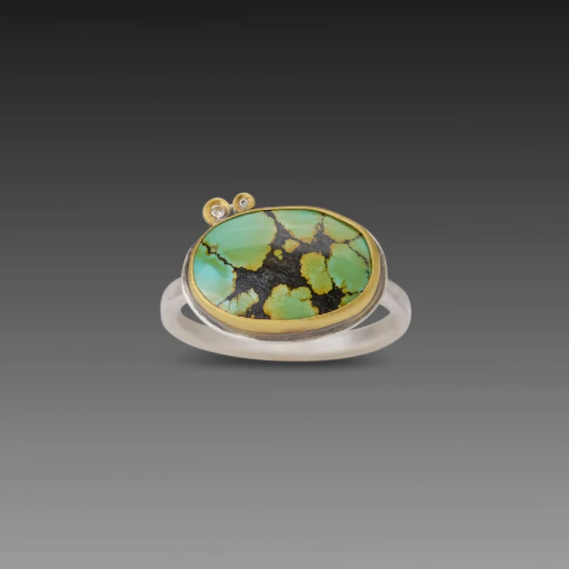 Colorful gemstone rings with vibrant opals shimmered in light-Turquoise Ring with Diamonds