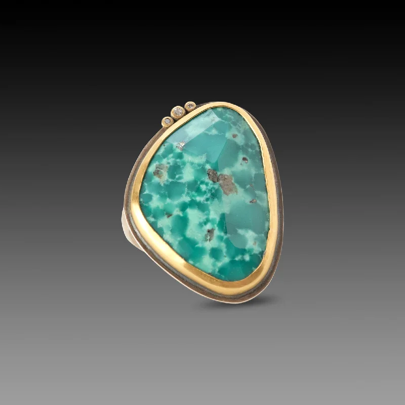 Trendy gemstone rings in modern minimalist styles are popular-Turquoise Ring with Pyrite Flecks