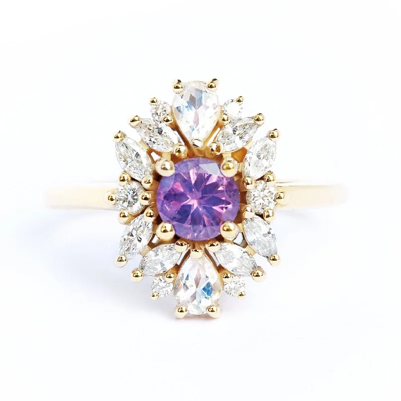 He found affordable gemstone rings for everyday wear online-Lavender sapphire engagement ring, Odisea