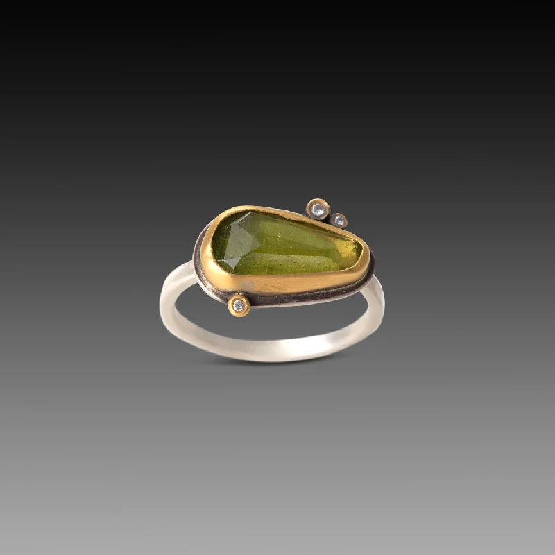 Bespoke gemstone rings tailored to preferences took weeks to make-Vesuvianite Ring with Diamonds