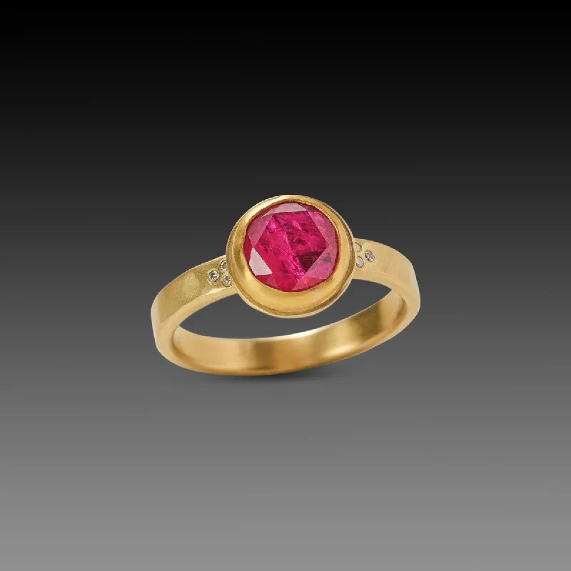 Her elegant gemstone rings featuring sparkling rubies turned heads-Vibrant Ruby Ring with Diamonds