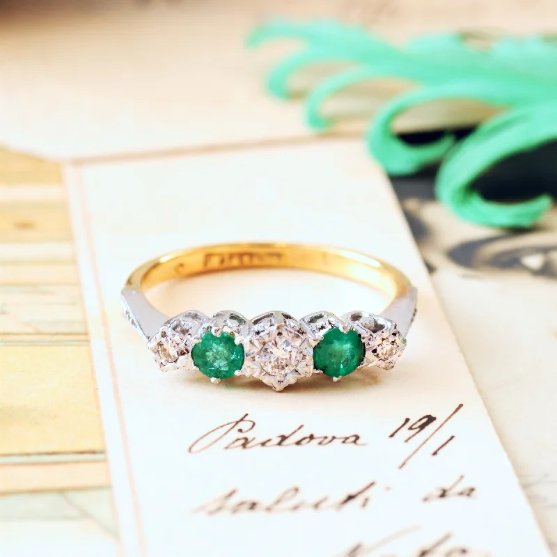 They ordered custom gemstone rings designed for special occasions-Pretty Vintage Emerald & Diamond Engagement Ring