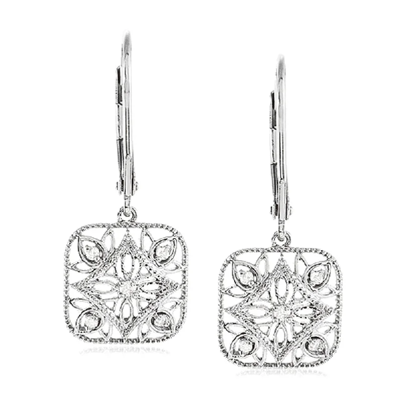 Vintage Style Diamond Square Earrings in Sterling Silver