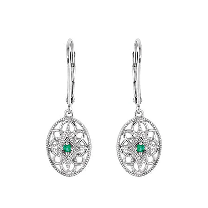 Vintage Style Emerald Earrings in Sterling Silver