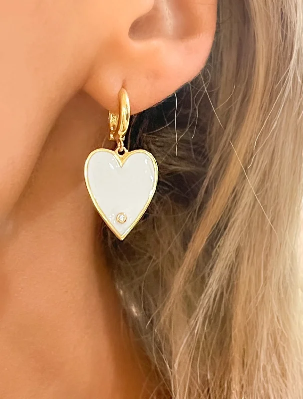 Drop earrings with enamel designs and bright colors for an eye-catching accessory -White Big Enamel Heart Earrings