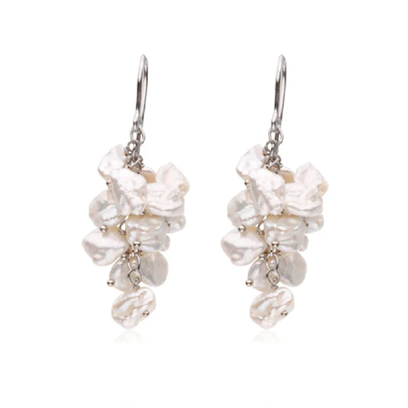 White Freshwater Cultured Keshi Pearl Earrings in Sterling Silver