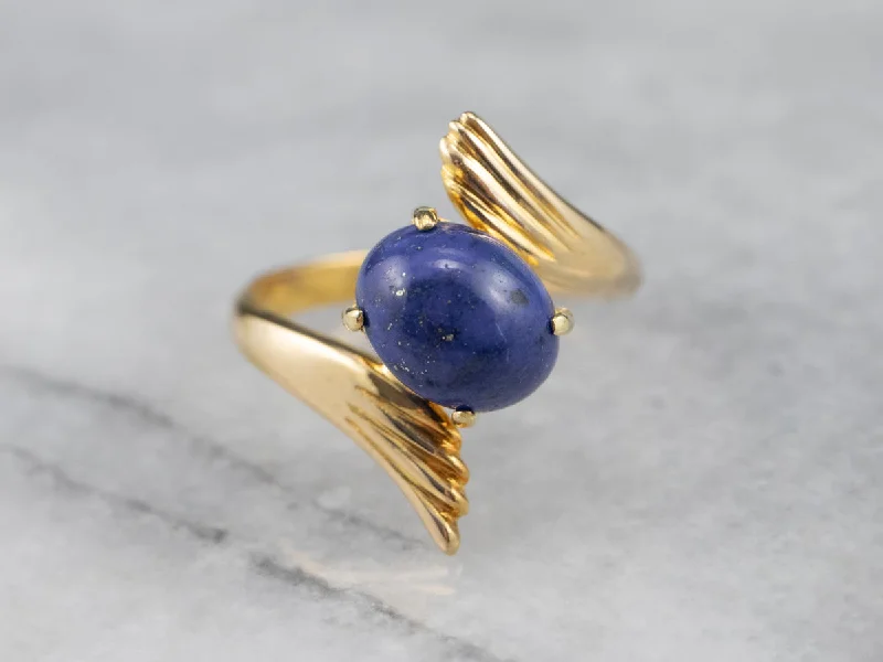 The vintage gemstone rings with rare emeralds gleamed brightly-Winged Lapis Bypass Ring